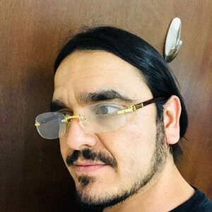 Rimless Glasses Gold Accents Wood Arms Men's Eyeglasses Clear Lens‎ Street Wear